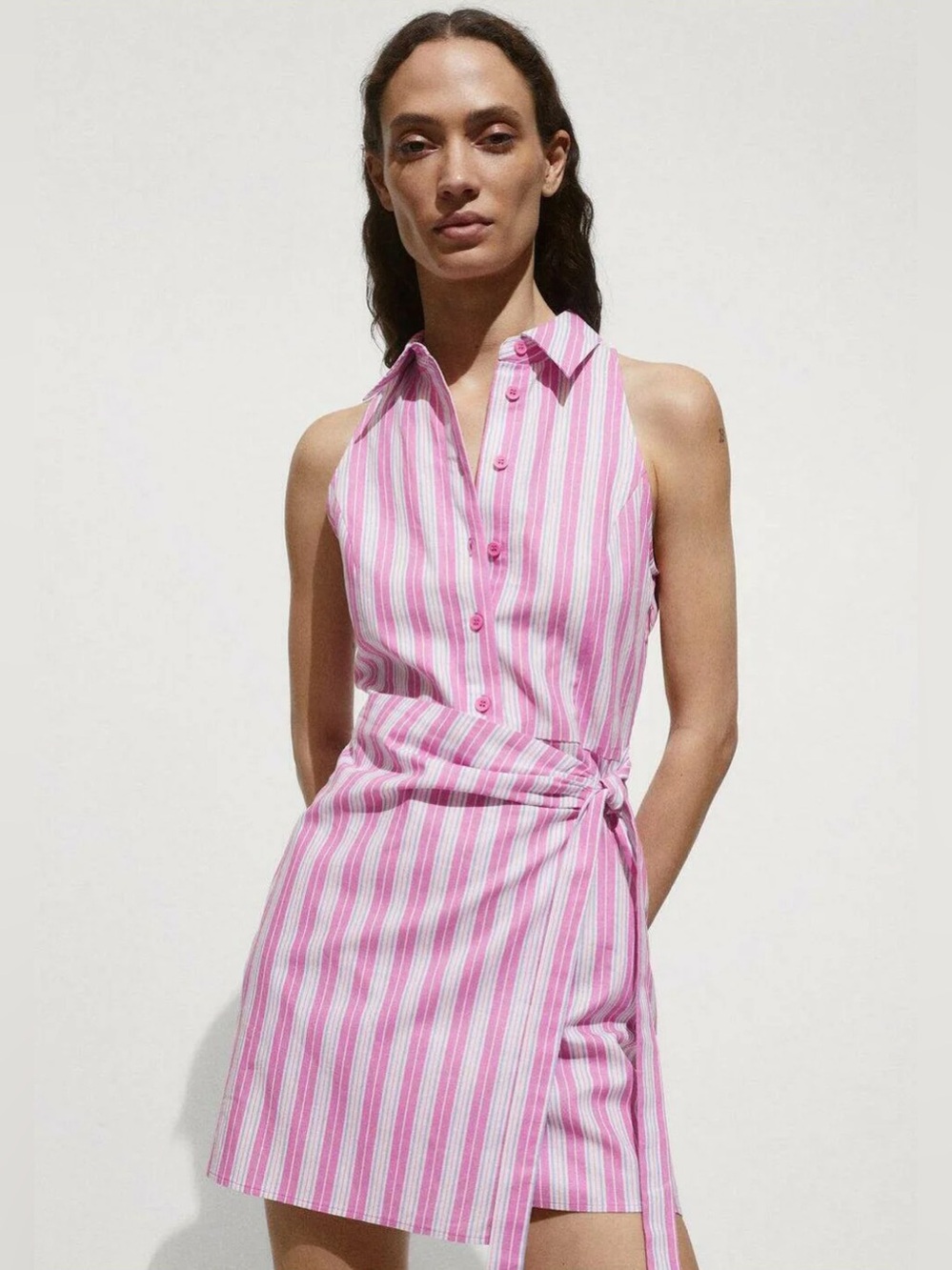 Mango Pink purple and White Striped Button-Up dress small 6 perfect for US open